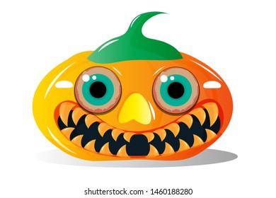 pumpkin on white background. The main symbol of the Happy Halloween holiday. Orange pumpkin with smile for your design for the holiday Halloween. Vector illustration.