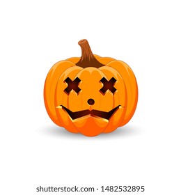 Pumpkin on white background. The main symbol of the Happy Halloween holiday. Orange pumpkin with smile for your design for the holiday Halloween. Vector illustration.