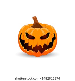 Pumpkin on white background. The main symbol of the Happy Halloween holiday. Orange pumpkin with smile for your design for the holiday Halloween. Vector illustration.
