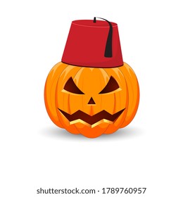 Pumpkin on white background. The main symbol of the Happy Halloween holiday. Turkish pumpkin. Vector illustration.