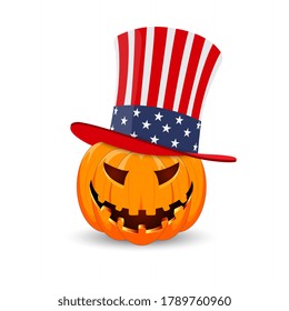 Pumpkin on white background. The main symbol of the Happy Halloween holiday. American pumpkin. Vector illustration.