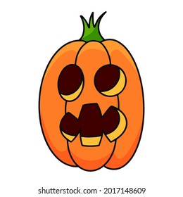 Pumpkin on white background. The main symbol of the Happy Halloween holiday. Orange pumpkin with smile for your design for the holiday Halloween. Vector illustration