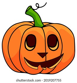 Pumpkin on white background. The main symbol of the Happy Halloween holiday. Orange pumpkin with smile for your design for the holiday Halloween. Vector illustration