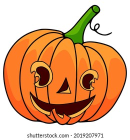 Pumpkin on white background. The main symbol of the Happy Halloween holiday. Orange pumpkin with smile for your design for the holiday Halloween. Vector illustration