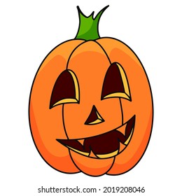 Pumpkin on white background. The main symbol of the Happy Halloween holiday. Orange pumpkin with smile for your design for the holiday Halloween. Vector illustration