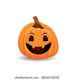 Pumpkin on white background. The main symbol of the Happy Halloween holiday. Scary orange pumpkin with smile for your design for the holiday Halloween. Vector illustration.