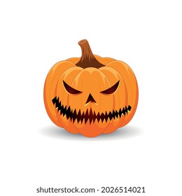 Calabaza sobre fondo blanco. El símbolo principal de la fiesta de Halloween Feliz. Calabaza naranja asustado con sonrisa por tu diseño para la fiesta de Halloween. Ilustración vectorial.