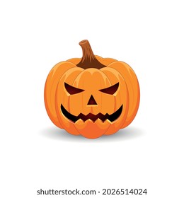 Calabaza sobre fondo blanco. El símbolo principal de la fiesta de Halloween Feliz. Calabaza naranja asustado con sonrisa por tu diseño para la fiesta de Halloween. Ilustración vectorial.