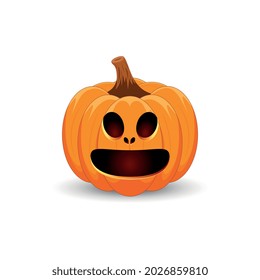Pumpkin on white background. The main symbol of the Happy Halloween holiday. Scary orange pumpkin with smile for your design for the holiday Halloween. Vector illustration.