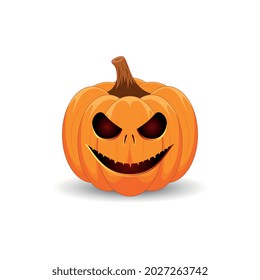 Pumpkin on white background. The main symbol of the Happy Halloween holiday. Scary orange pumpkin with smile for your design for the holiday Halloween. Vector illustration.