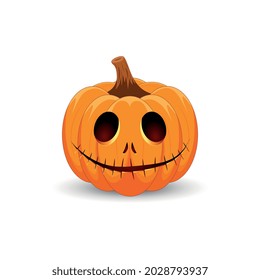 Pumpkin on white background. The main symbol of the Happy Halloween holiday. Scary orange pumpkin with smile for your design for the holiday Halloween. Vector illustration.