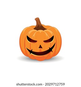 Pumpkin on white background. The main symbol of the Happy Halloween holiday. Scary orange pumpkin with smile for your design for the holiday Halloween. Vector illustration