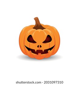 Calabaza sobre fondo blanco. El símbolo principal de la fiesta de Halloween Feliz. Calabaza naranja asustado con sonrisa por tu diseño para la fiesta de Halloween. Ilustración vectorial.