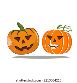 Pumpkin on white background. The main symbol of the Happy Halloween holiday. Orange pumpkin with smile for your design for the holiday Halloween. Vector illustration.