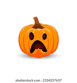 Pumpkin on white background. The main symbol of the Happy Halloween holiday. Orange pumpkin with smile for your design for the holiday Halloween. Vector illustration.