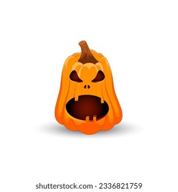 Pumpkin on white background. The main symbol of the Happy Halloween holiday. Orange pumpkin with smile for your design for the holiday Halloween. Vector illustration.