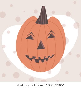 Pumpkin on white background. Orange pumpkin with smile for your design for the holiday Halloween. Vector illustration. Happy Halloween. Traditional Decoration Greeting Card Flat Vector Illustration