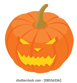 Calabaza sobre fondo blanco. Calabaza naranja con sonrisa para tu diseño para la fiesta de Halloween. Vector 