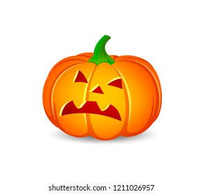 Pumpkin on white background. Symbolic of Halloween holiday. Orange pumpkin for your design. Vector illustration.