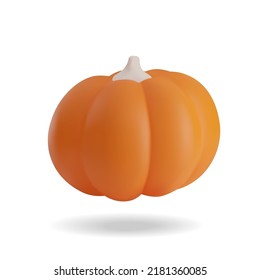 Pumpkin on a white isolated background 3d icon. Vector symbol of the Halloween item, Thanksgiving holiday or autumn symbol