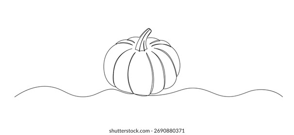 Abóbora uma ilustração de linha contínua. Esboço vetorial desenhado à mão isolado em fundo branco. Design de alimentos de outono