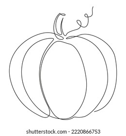 Pumpkin one line drawing. Black and white minimalist line art. 
Vegetable on a white background.