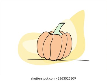 Pumpkin one line drawing colored with pastel colors, vector illustration.