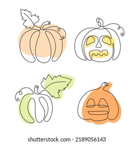 Pumpkin  one line, a set for a postcard or poster for Thanksgiving or Halloween