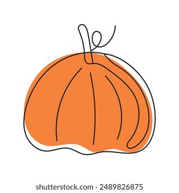 Pumpkin in one line. Pumpkin vector illustration drawn in continuous line style, minimalistic design.