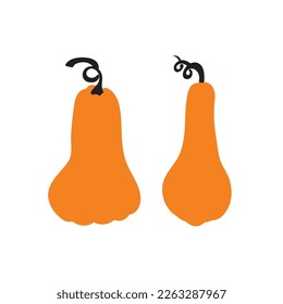 pumpkin Orange. Autumn halloween pumpkin, vegetable graphic icon or print. isolated on a white background. Flat design style. clipart. vector illustration