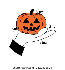 Kürbis. Orange Kürbis mit Lächeln für Ihr Design für den Urlaub Halloween. Vektorgrafik.