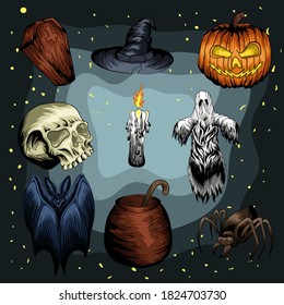 pumpkin and others halloween related vector illustration designs. Can be used for your halloween poster decoration or your design.