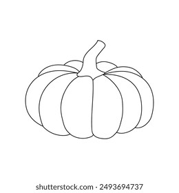 Pumpkin outline coloring page kids book vector Illustration. Halloween pumpkin outline isolated on white background. Hand drawn pumpkin. Autumn harvest. Sketch of a pumpkin. Vegetable doodle.