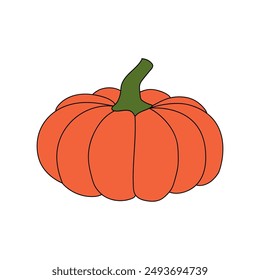 Pumpkin outline coloring page kids book vector Illustration. Halloween pumpkin outline isolated on white background. Hand drawn pumpkin. Autumn harvest. Sketch of a pumpkin. Vegetable doodle.