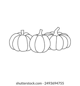 Pumpkin outline coloring page kids book vector Illustration. Halloween pumpkin outline isolated on white background. Hand drawn pumpkin. Autumn harvest. Sketch of a pumpkin. Vegetable doodle.