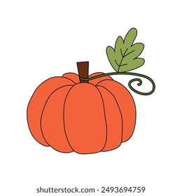 Pumpkin outline coloring page kids book vector Illustration. Halloween pumpkin outline isolated on white background. Hand drawn pumpkin. Autumn harvest. Sketch of a pumpkin. Vegetable doodle.