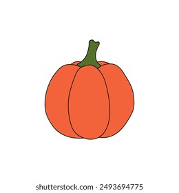 Pumpkin outline coloring page kids book vector Illustration. Halloween pumpkin outline isolated on white background. Hand drawn pumpkin. Autumn harvest. Sketch of a pumpkin. Vegetable doodle.