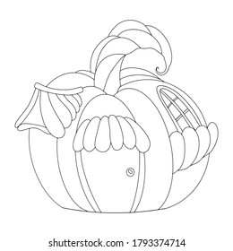 Pumpkin outline coloring vector isolated object on white background for printing. Coloring book for adults and children