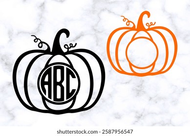 Pumpkin Outline Cut out Monogram, Fall design Vector, Autumn Vector Design, Thanksgiving Vector Design, stock illustration
#07