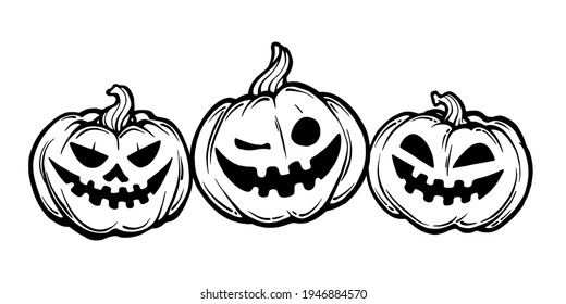 pumpkin outline Halloween cartoon  set Vector illustration 