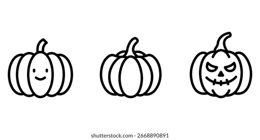 pumpkin outline or line icon design bundle.