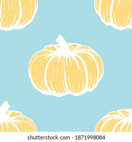 Pumpkin outline seamless pattern on light background.