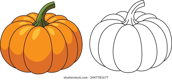 Pumpkin Outline Vector Illustration Coloring Page For Kids
