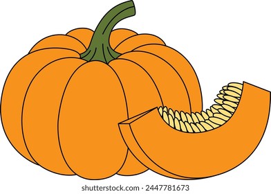 Pumpkin Outline Vector Illustration isolated on white background