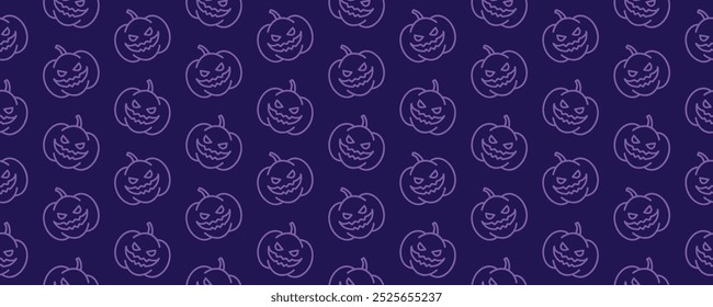 Pumpkin outline vector pattern background purple.