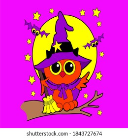 pumpkin and owl witch hallowen design.