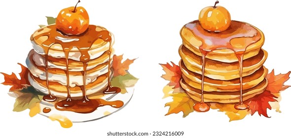 Pumpkin pancakes clipart, isolated vector illustration.