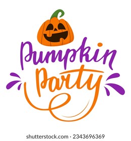 Vector de letras del partido de la calabaza aislado. Elemento de diseño para la invitación en la fiesta de Halloween. Calabaza divertida y palabras caligráficas. Celebración de las fiestas de otoño. Fiesta de otoño.