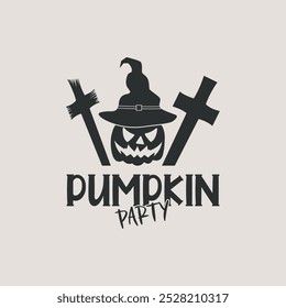 pumpkin party logo vector vintage illustration design, happy  halloween, sign and symbol