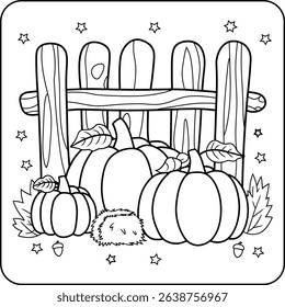 Pumpkin Patch with Fence Coloring Page
